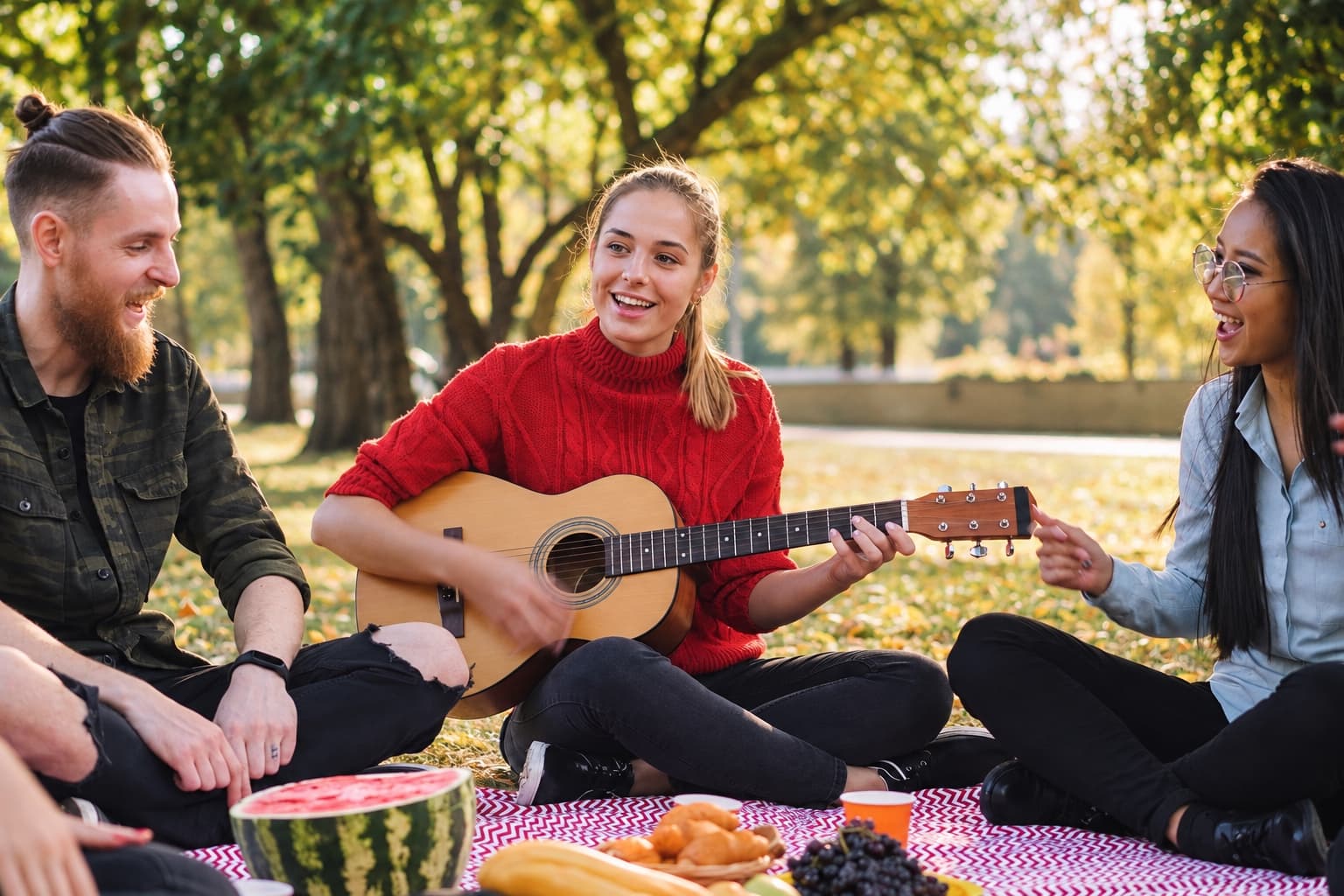 Friends sharing life together during a relaxed gathering in the park